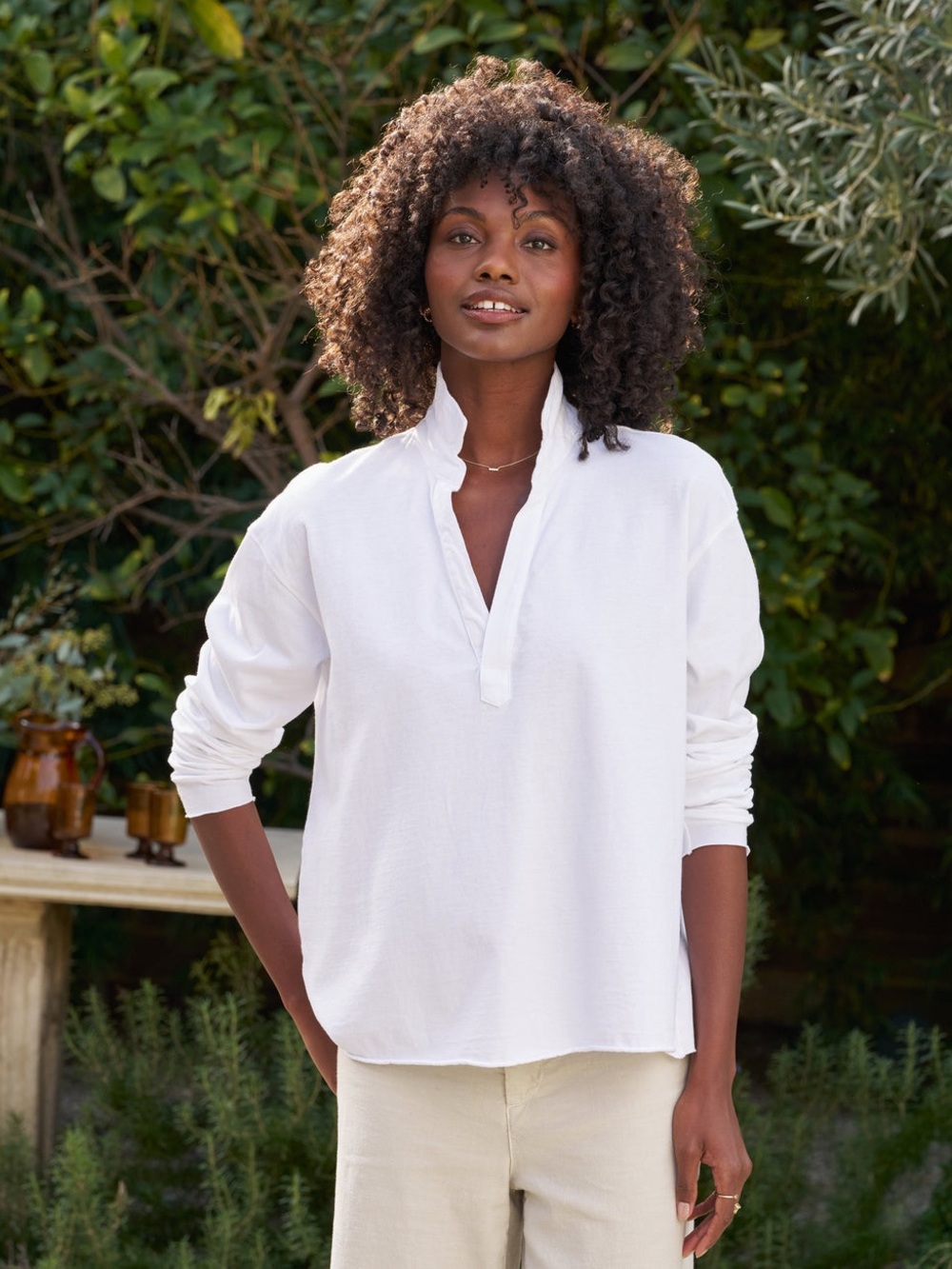Frank & Eileen Popover Henley Rugby White Relaxed Popover Tunic Blouse Size XS